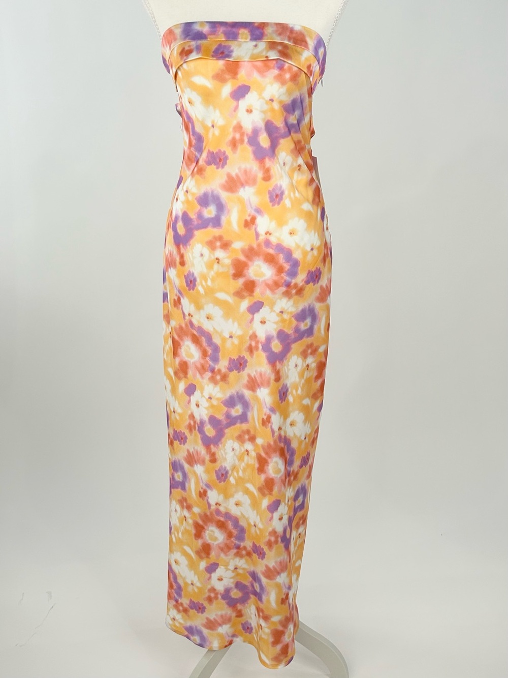 Hello Molly Shining Through Satin Strapless Maxi Dress Floral NWT S US 4
